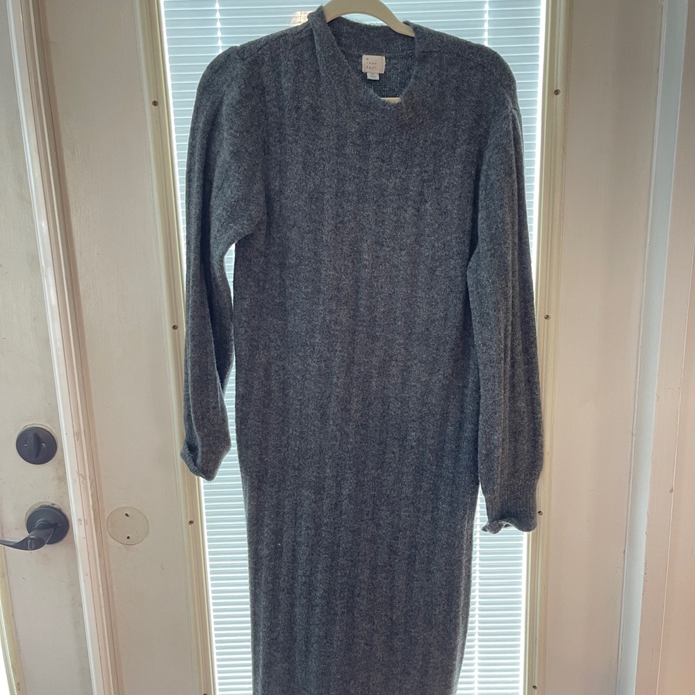 A New Day Gray Ribbed Bishop Sleeve Sweater Dress
